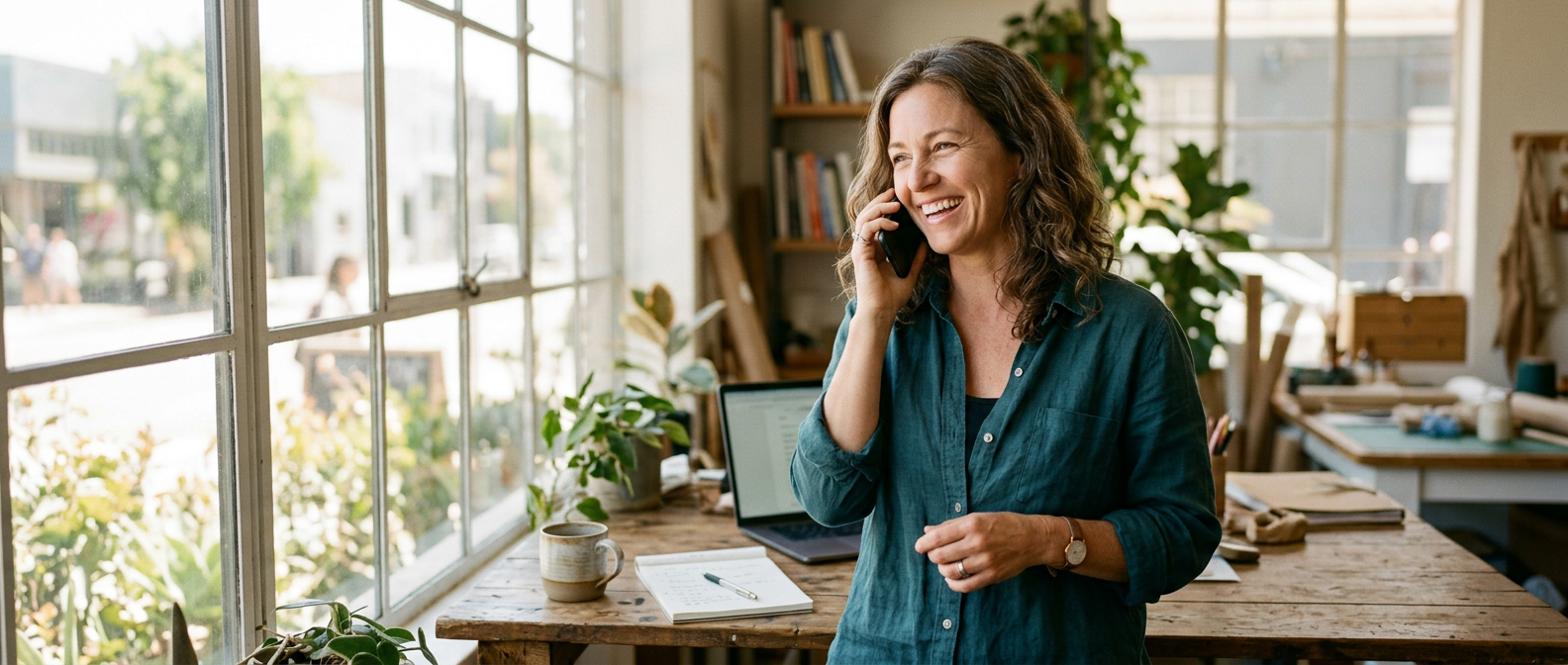 Woman smiling while on a phone call